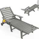 Lounge Chair Outdoor, Oversized Chaise Lounge Chair with 5 Positions, HDPE, Patio Lounge Chair with Wheels & Cup Holder for Pool, Deck, Poolside, Grey