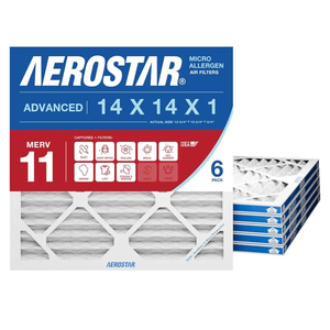 Aerostar 14x14x1 MERV 11 Air Filter, 6 Count, ACTUAL SIZE (13.75 x 13.75 x 0.75), HVAC, Air Conditioning & Furnace Filter for Dust, Pet Dander, Smoke & Allergies (MPR 1200 / FPR 7), Made in US