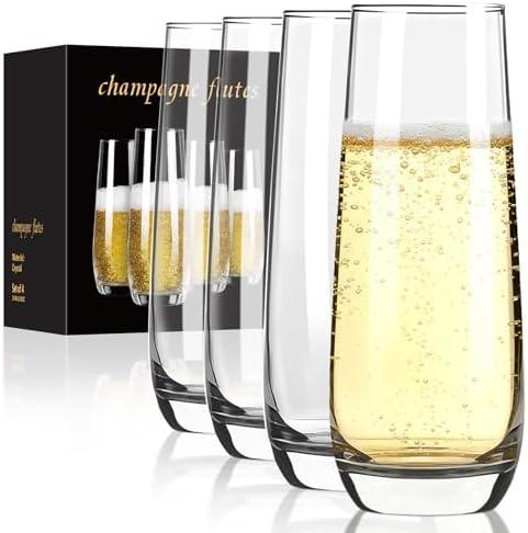 Ocean ice Stemless Champagne Flutes 9oz, Champagne Glasses Set of 3, Mimosa Glasses, Hand Blown Crystal Glass Champagne Flutes Glass Gift for Weddings, Anniversaries, Gift-giving, Christmas etc