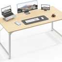 Huuger Computer Desk, 48 Inch Office Desk, Gaming Desk with Storage, Writing Desk Work Desk for Home Office, Study, Modern Simple Desk, Large Legroom, Metal Frame, Maple