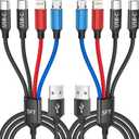Dual Type-C 4 in 1 Multi Charging Cable for iPhone 17/ Galxy S26, Travel Cruise Essentials, USB Cable iPhone Charger Cord, Charging Cords for iPhone17-8/Androids/iPad and More, Car Charger (2Pack 5FT)