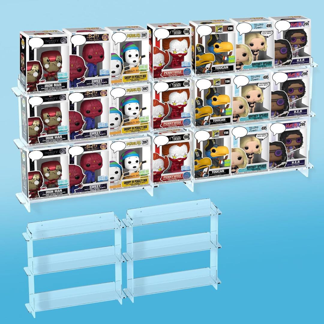 BOHOIDEE 7 Layers Clear Display Shelves for Funko Bitty Pop, Acrylic Figure Display Stand Toys Stand for Mini Collectible Toys(2 Pack)