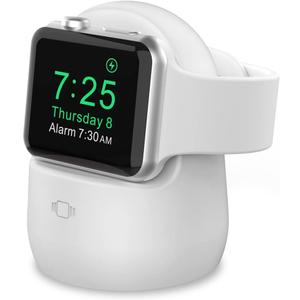 AhaStyle iWatch Stand Silicone Charging Dock Holder for Apple Watch Ultra 3, Ultra 2, Ultra, SE3, SE2, SE, Series 11 10 9 8 7 6 5 4 3 2 1 (49/46/45/44/42/41/40/38mm), Supports Nightstand Mode (White)