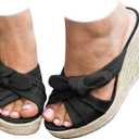 Womens Espadrilles Wedge Sandals Slides Platform Slip on Bow Knot Open Toe Summer Mules Shoes (9, Black)