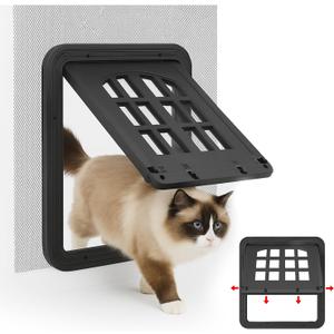 Small Pet Screen Door, 9 x 8 inches, Magnetic Self-Closing Dog Cat Door with 4-Way Entry, Black (Small)