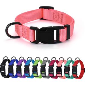 2 x AUDWUD Thick Nylon Collar,Classic Adjustable,Multiple Colors,Suitable for Small,Medium and Large Dogs,4 Sizes (L: 15.5"-22.5", Baby pink)