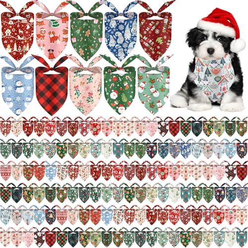 200PCS Christmas Dog Bandanas Bulk Xmas Pet Costume Christmas Patterns Dog Outfit Holiday Washable Scarf Pets Triangle Head Scarves Bandanas Puppy Bibs for Girl and Boy