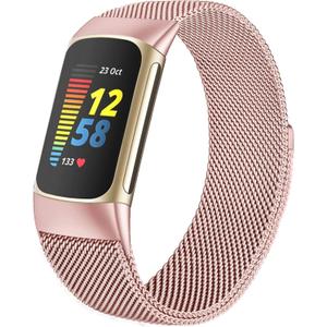 Surundo Compatible with Fitbit Charge 6/Charge 5 Bands for Wmen Men, Metal Mesh Milanese Loop Adjustable Strap Replacement for Fitbit Charge 6/Charge 5 Advanced Fitness & Health Trackers