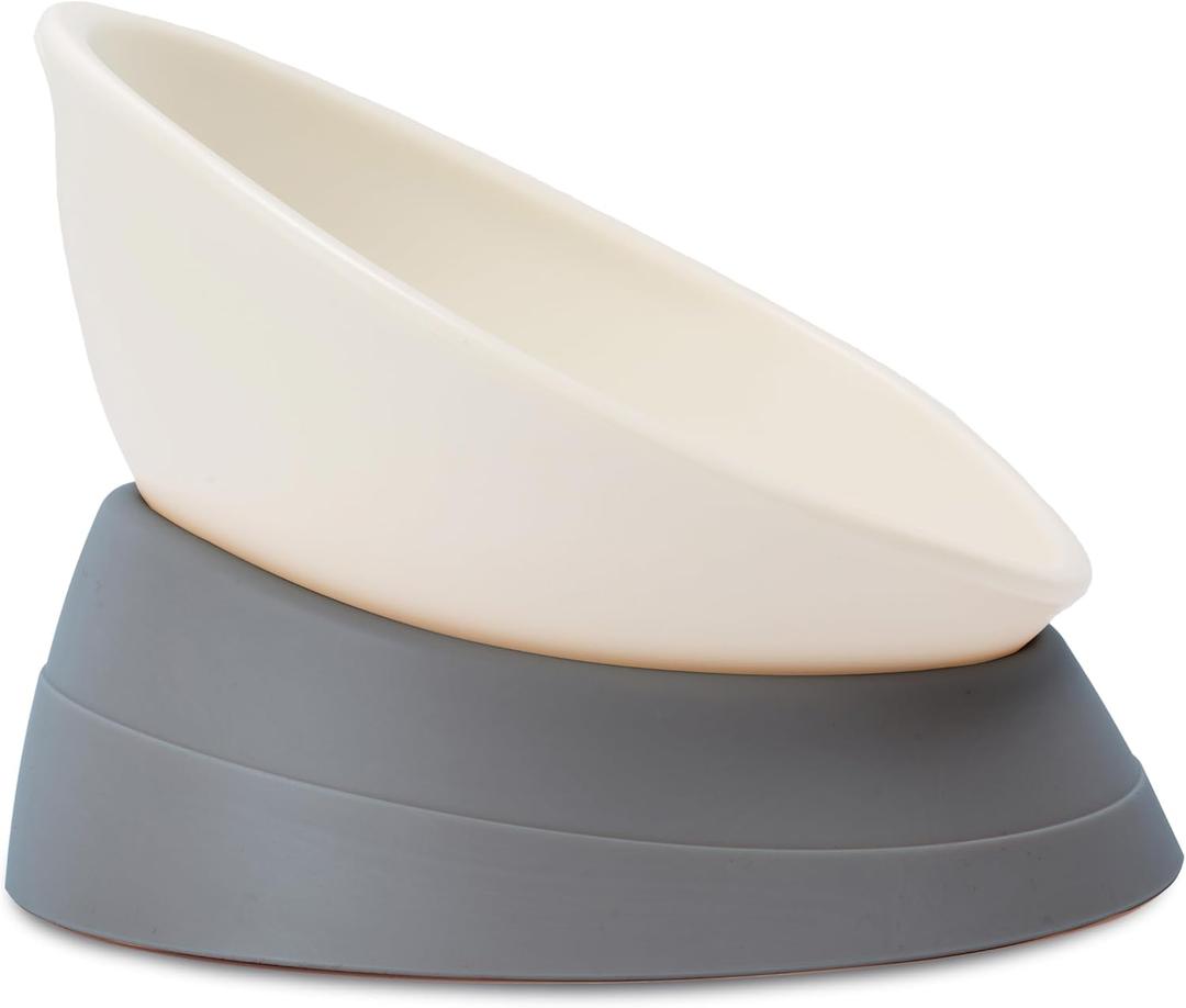 French Bulldog Food Bowl- Slanted Tilted Pug Food Water Bowl,Cat Bowl- Feeder for Frenchie/Shih Tzu/Flat Faced Small Dogs/Puppies/Cats (Grey, 2 Cup)