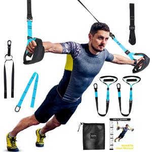 Home Suspension Training Kit with Suspension Trainer, Straps & Bands  Adjustable Full-Body Workout System for Home Gym, Yoga, Pilates, Travel | Compact Design (Blue)