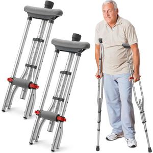 Geiserailie 1 Pair Aluminum Underarm Crutches Lightweight Crutches with Height Adjustment up to 300 Lbs Walking Aid for Adults Elder Range 4'6 6'6 with Underarm Pad and Hand Grip