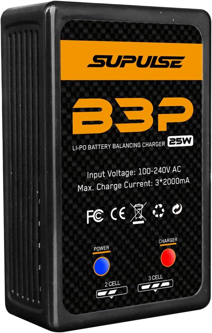 Lipo Charger 25W 2S 3S RC Balance Charger AC 7.4-11.1V LiPo Battery Charger Upgrade Version Compact Charger Faster Quick Charge RC Battery Charger (B3 Pro)
