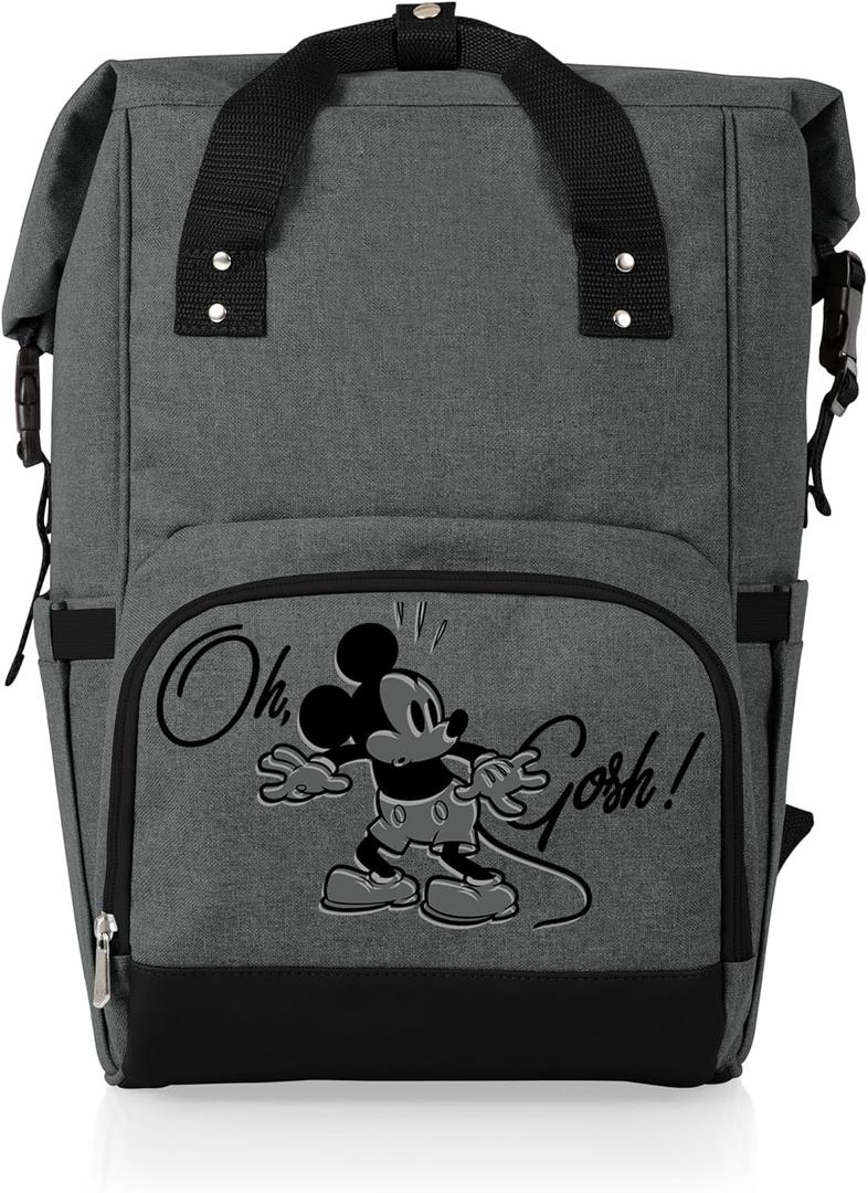 PICNIC TIME Disney Mickey Mouse OTG Roll-Top Cooler Backpack, Hiking Backpack Cooler, Soft Cooler Bag, (Heathered Gray) (Disney Mickey Mouse - Heathered Gray)