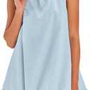 Summer Bubble Mini Dress for Women Sleeveless Crew Neck Causal Short Dress Tie Back Solid Tank Sundress with Pockets Blue (Blue, L)