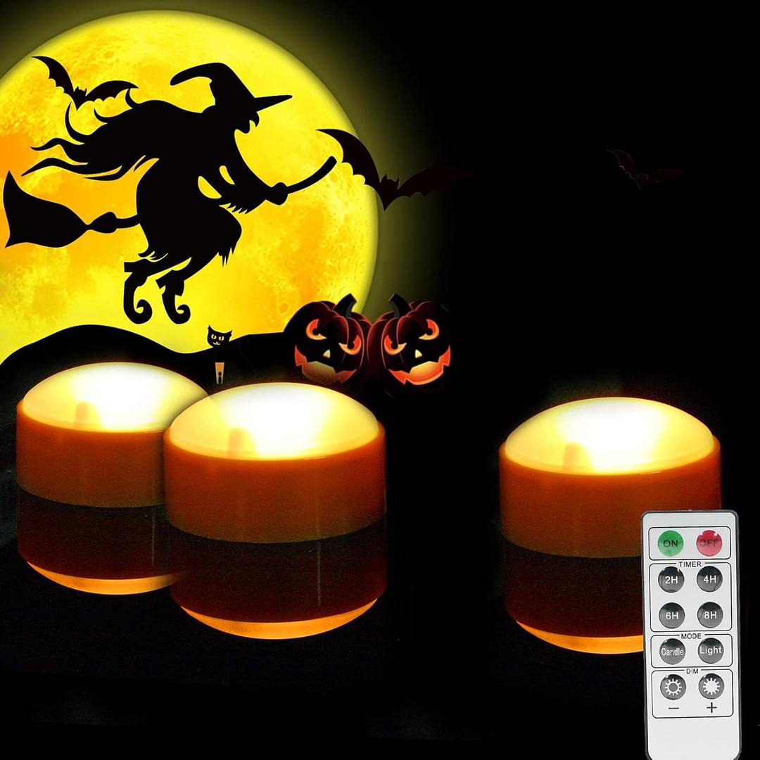 Battery Operated LED Pumpkin Lights with Remote and Timer Bright Realistic Flickering Decorative Plastic Flameless Electric Candles for Jack-O-Lantern Decor Halloween Party Holiday Decorations 3 Pack