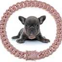 LEIFIDE Dog Chain Collar Diamond Link Puppy Collar 12 mm Wide Dog Necklace Metal Cat Chain Pet Crystal Necklace Jewelry Accessories for Small Medium Large Pet(16 Inch,Rose Gold, Pink)