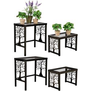 Evergreen Garden Nesting Plant Stands Indoor/Outdoor, Metal Plant Stand for Patio, Porch, Garden, Corner Plant Stands for Indoor Plants (Tree of Life, Set of 4)