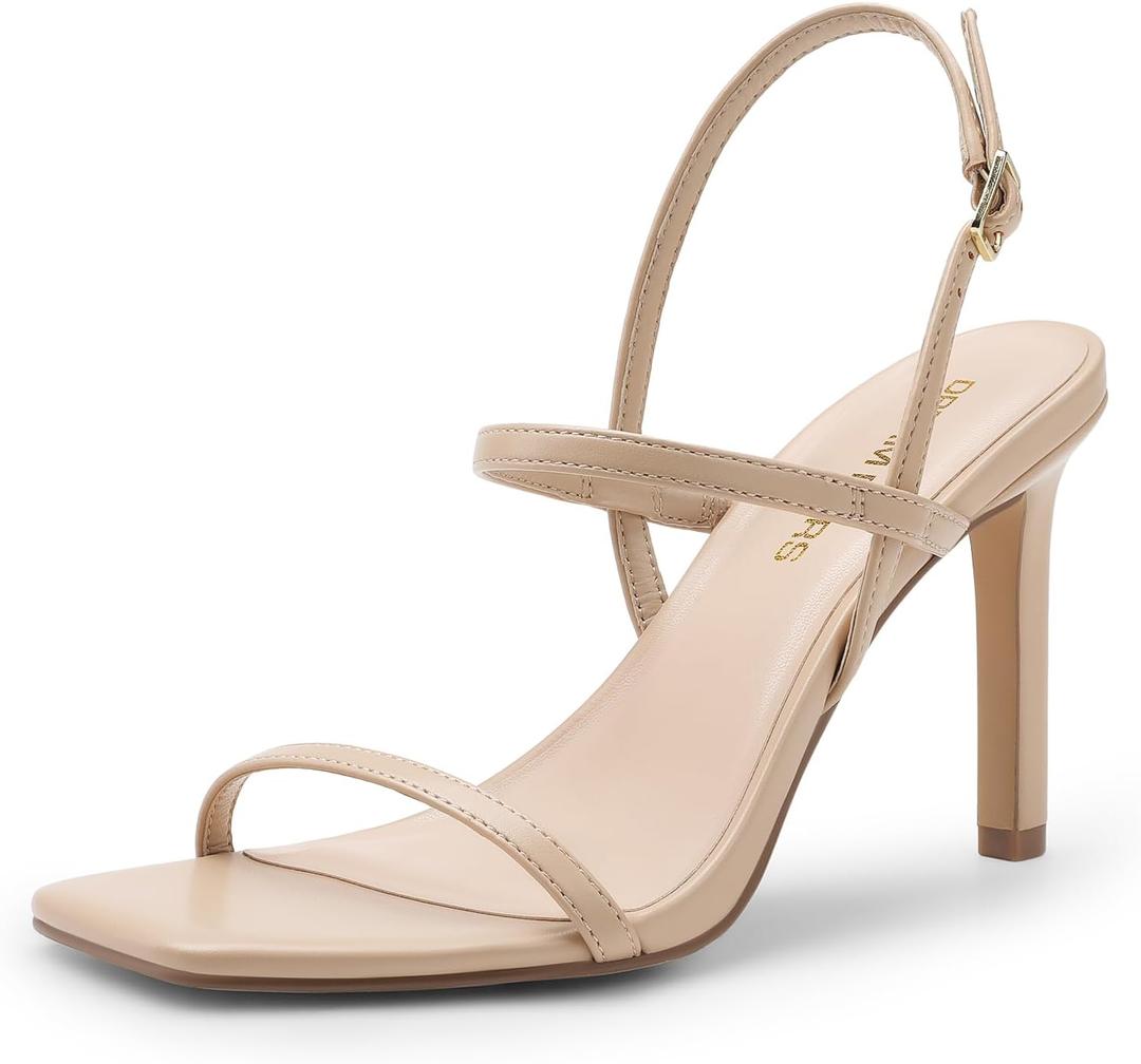 DREAM PAIRS Womens Slingback Heels High Stilettos Open Square Toe Ankle Strap Pumps Sexy Comfort Strappy Dress Shoes Wedding Bridal Heeled Sandals (6)