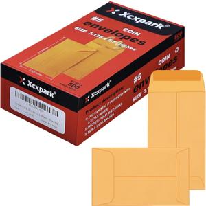 Xxcxpark 500 PCS #5 Coin Envelopes, 3.125 x 5.5 inches Brown Kraft Envelopes Classic Small Parts Envelopes with Self Adhesive Gummed Flap for Coins, Cash, Credit Cards, Seeds
