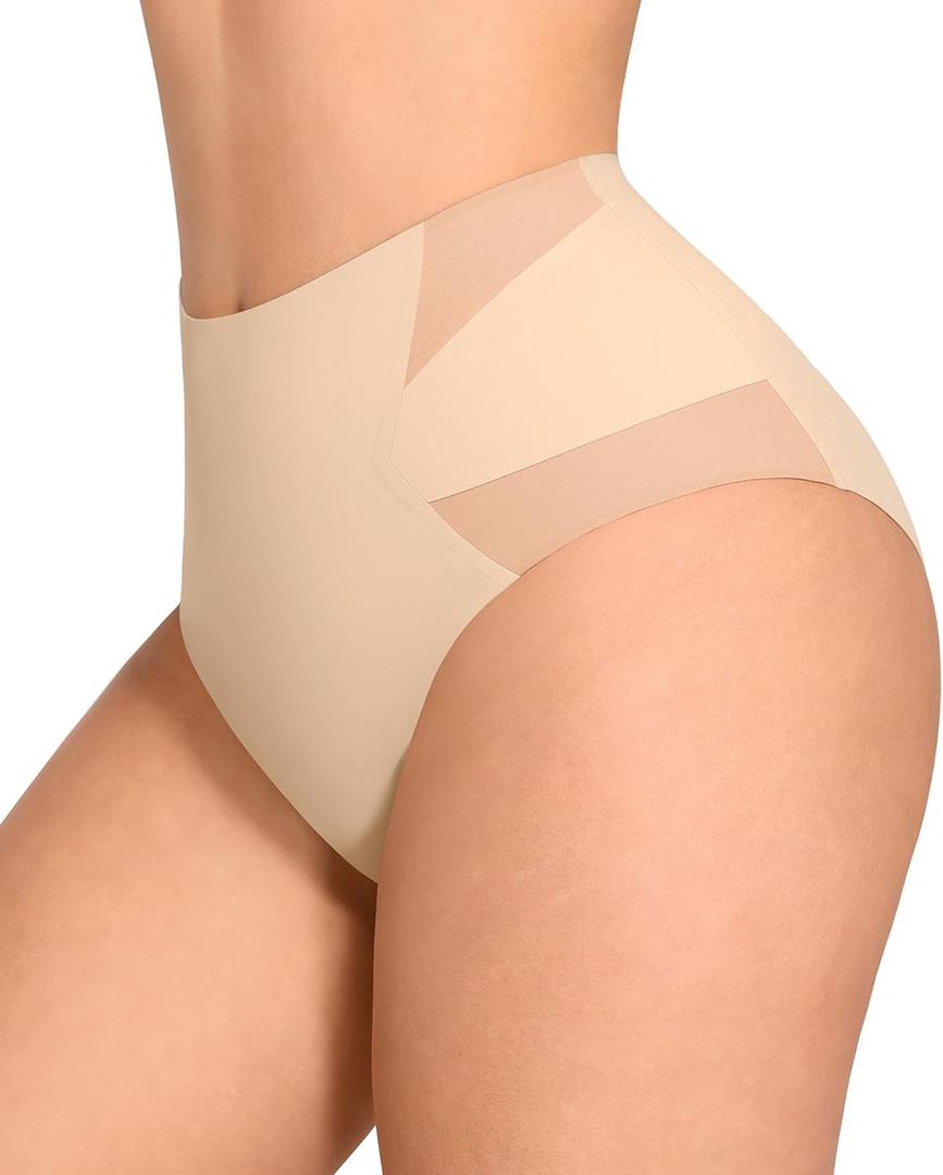 FeelinGirl Tummy Control Underwear Shapewear for Women Mid Waisted Shaping Panties Lower Belly Body Shaper Girdle (Beige, XL)