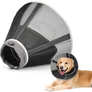 Soft Dog Cone Collar to Stop Licking, Comfortable Mesh Recovery Collar After Surgery for Large Medium Small Dogs, Alternative to Elizabeth Cone of Shame (4, Black)