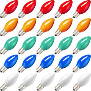 Joiedomi 25 Pack Replacement Light Bulbs, Christmas Outdoor, Indoor, Lawn, Tree, Panel Decor Candelabra Base, Longer Life 120 Volt (Multicolor, C7 / E12)
