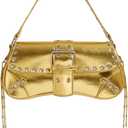 Verdusa Women's Y2K Purse Trendy Goth Studded Punk Leather Shoulder Bag 2000s Purse (Gold)