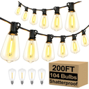 Brightever Outdoor String Lights 200FT Waterproof, Patio String Lights for Outside with 100+4 ST38 Shatterproof LED Filament Bulbs, Dimmable Hanging Lights for Christmas, Party, Cafe (2-Pack 100FT)