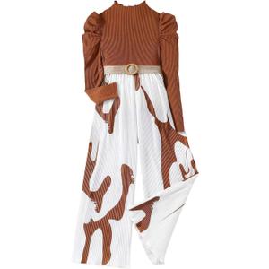 Asbabiy Girls Autumn Flower Print Long Sleeve Top Loose Wide Leg Casual Jumpsuit (10-11 Years, Red)