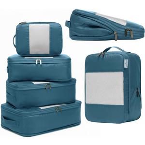 6-Pack Large Compression Packing Cubes for Travel - Lightweight Compression Packing Cube Set, Water-Resistant Luggage Organizer Bags & Suitcase Organizers, Travel Cubes for Carry-On, Checked Luggage (Teal)