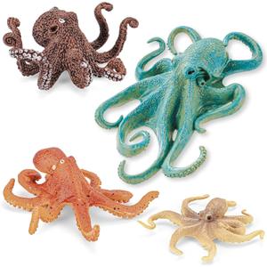 4PCS Octopus Figurines Sea Animal Toys,Plastic Ocean Animals Toys Figures, Realistic Soft Sea Creatures Toys for Kids Boys Girls - Birthday Gifts for Kids Cake Toppers Decoration