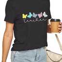Teacher Shirts for Women Teacher Gifts Short Sleeve Shirts Graphic Tees Summer Tops 2025 (Pink, XL)