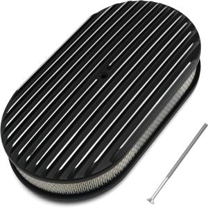 Universal 15'' Oval Fully Finned Air Cleaner, with Mounting bolt Black Aluminum Alloy Oval Polished Full Finned