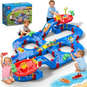 VATOS 2-Tier Toddlers Water Table Toy, 114 PCS DIY Dual-Basin Water Pump, Summer Outdoor Water Toys Backyard, Beach, Balcony, Garden Fun Water Playset for Girls, Boys 3-5 Years Old Pets Families, Tabletop
