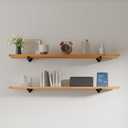 48 inch Long Wall Shelves, Rustic Wood Long Floating Shelf Set of 2, Wall Bookshelf with Iron Brackets, Large Wall Mounted Shelves for Living Room, Bedroom, Bathroom, Kitchen (2T48IN orange-yellow)