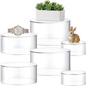 6 Pcs Acrylic Risers for Display Stands, 3 Sizes 5.91'' 5.12'' 3.54'', Round Nesting Pedestal Stands with Hollow Bottom, Round Acrylic Cylinder Display Stand for Jewelry Dessert Show