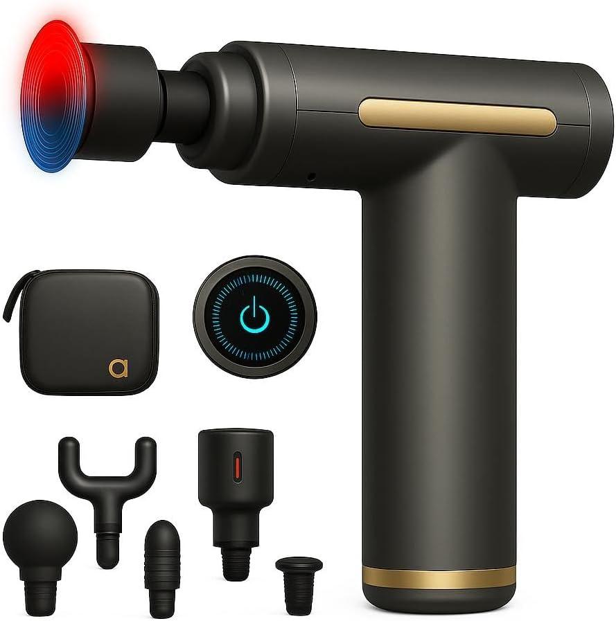 Professional Massage , Black, ABS Plastic, Deep Tissue Massager with 6 Speeds, 40-50dB Quiet Motor, 6 Massage Heads, Handheld, 9x3.5x2.8 Inches (Gray)