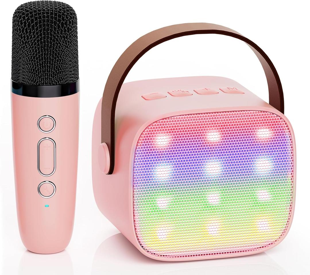 YLL Karaoke Machine for Kids Adults, Portable Mini Bluetooth Speaker with Wireless Microphone, Most Popular Birthday Gifts Toys for Girls 3, 4, 5, 6, 7, 8, 9, 10, 11, 12+Year Old (Lightpink 1 Mic) (P-ink 1 Mic)
