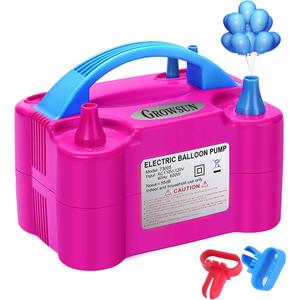 Growsun Electric Balloon Pump Air Inflator Portable Automatic Dual Nozzle Balloon Blower 110V 600W for Birthday Baby Shower Balloons Party Decorations (Rose Red)