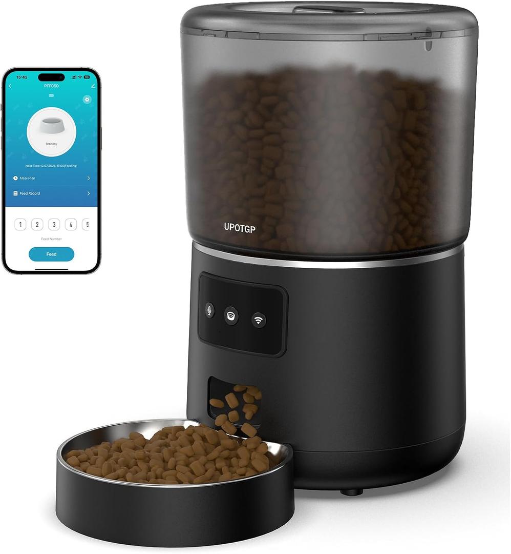 Automatic Cat Feeder, Cat Food Dispenser 4L, 2.4G WiFi Cat Feeder Automatic 1-10 Meals, 1-9 Portions/Meal Timed Cat Feeder, Automatic Pet Feeder for Cats Dog with Stainless Steel Feeding Bowl