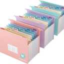Expanding Hanging File Folders for Filing Cabinet, 7 Accordion Pockets with 1.2'' Expandable File Cabinet Organizer, Multi-Color Tabs, Letter Size, 50% Wheat Straw - 3 Packs (Assorted Colors)