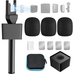 Mic Handle for DJI/DJI Mini/3, Microphone Holder for Rode Wireless GO/Hollyland Lark/Lavalier Mic, Universal Magnetic Mic Stand, Mic Holder with 3 Pop Filter for Vlogging, Interview, Podcast, Reports Mic Handle for DJI/DJI Mini/3, Microphone Holder for Rode Wireless GO/Hollyland Lark/Lavalier Mic, Universal Magnetic Mic Stand, Mic Holder with 3 Pop Filter for Vlogging, Interview, Podcast, Reports