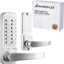 Single-Sided Mechanical Keyless Keypad Door Handle Lock,Combination Push Button Code Front Entry Door Lock Lever Set,Auto-Locking,Interior Hold-Opening,for Garage,No Electronic(Pearl Chrome)