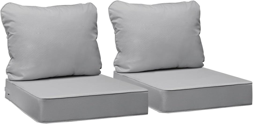 AAAAAcessories Outdoor Deep Seat Cushions, Waterproof, Fade-Resistant Patio Furniture Replacement Cushions, 23.5" x 25.5" x 5" + 23.5" x 19", Set of 2, Gray