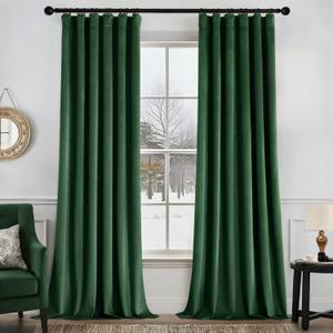 MIULEE Christmas Velvet Curtains 108 Inch Length 2 Panels Set for Bedroom Pinch Pleat Back Tab Luxury Thermal Insulated Living Room Darkening Pleated Blackout Extra Long Drapes with Hook Emerald Green