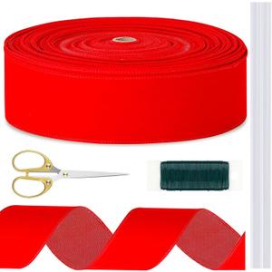 60 Yards Christmas Red Velvet Wired Ribbon 2.5 Inches Large Xmas Ribbon for Garland Wreath Tree Topper Bow Gift Wrapping for Xmas Indoor Decoration Party Gift Embellishment