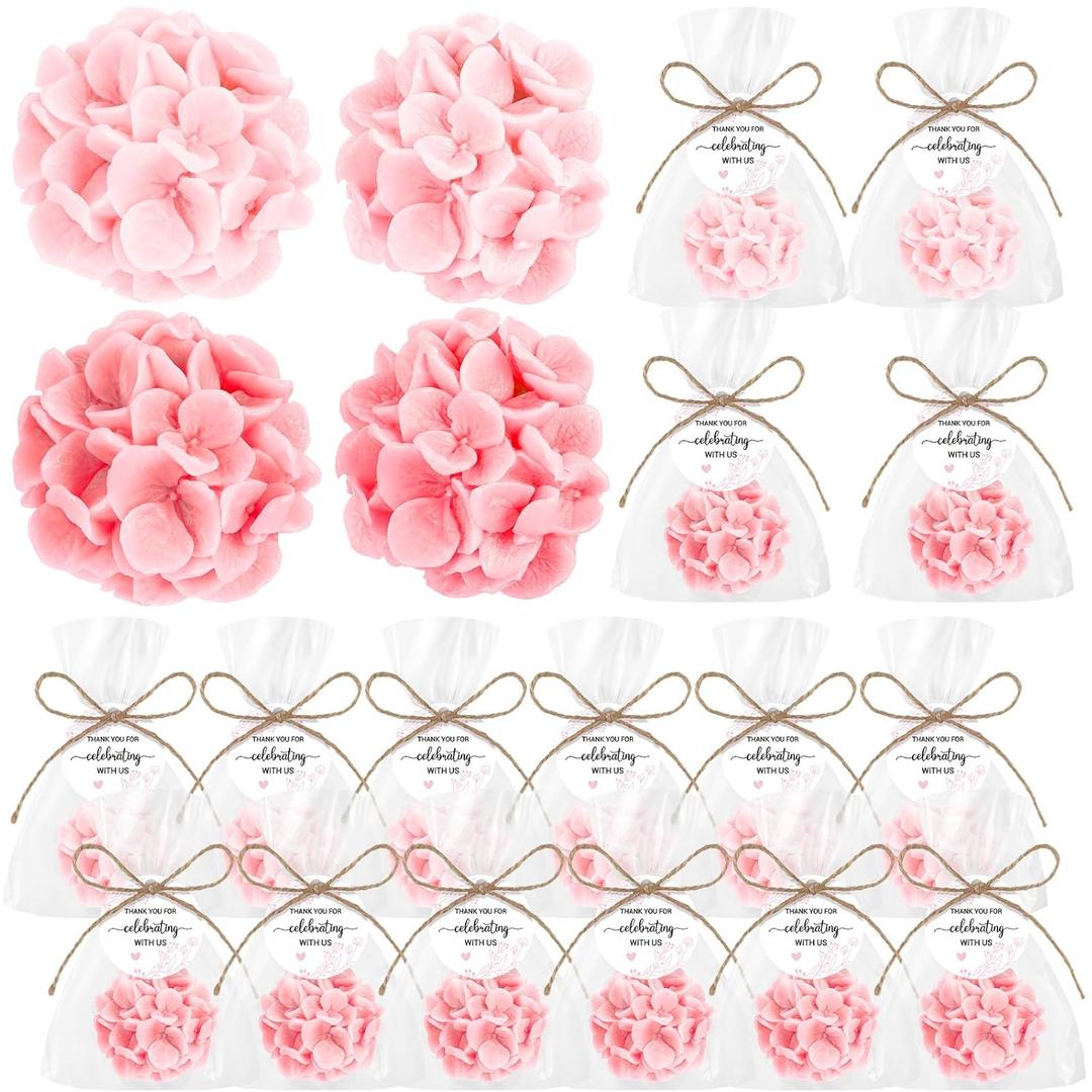Demissle 40 Pcs Hydrangea Baby Shower Favors Flower Scented Soaps Party Favors Gifts for Guests with Thank You Card for Baby Bridal Shower Wedding Party (Pink)