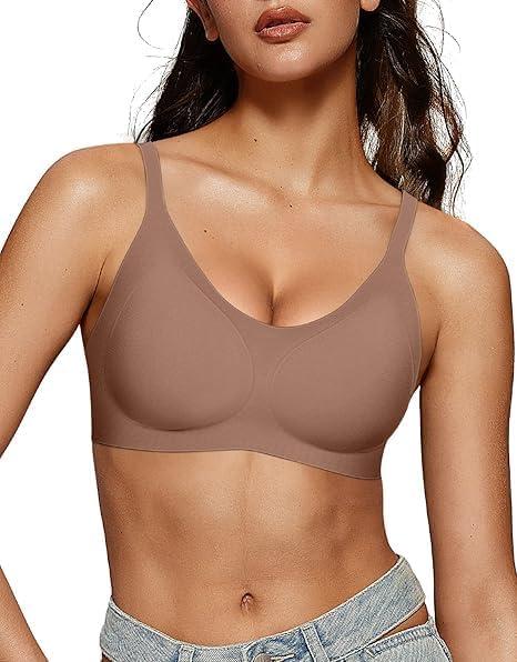 OEAK Womens Wireless Bras Comfortable Push Up Bra Smooth U Neck Bralette Full Coverage Bras Seamless Tshirt Everyday Bras (XX-Large, Coffee)