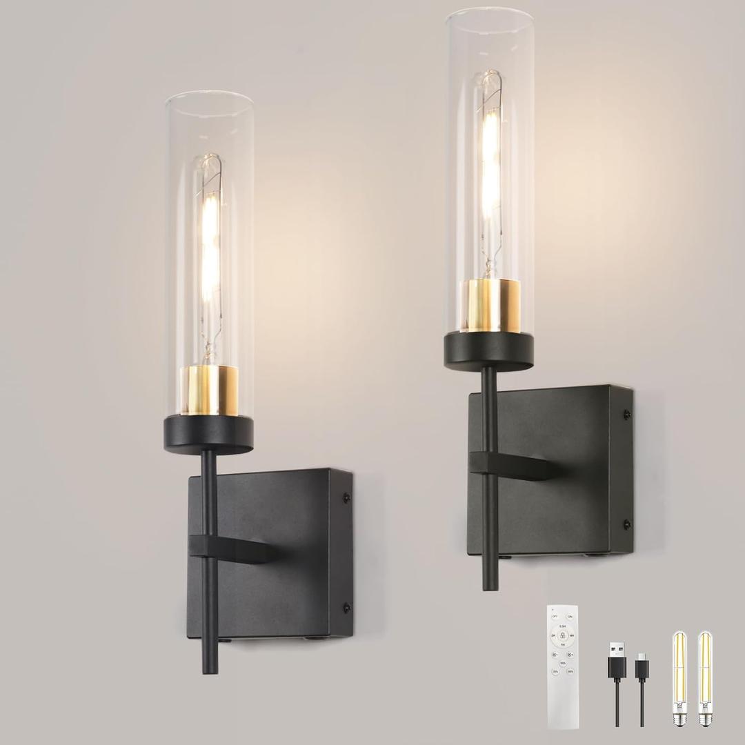 Wall Sconce Set of 2,Battery Operated Wall Sconce,Infinitely Dimmable with Remote Control,15000mAh Endurance 200 Hours,Fast Charging,Wireless Wall Lights for Bedroom Living Room Hallway