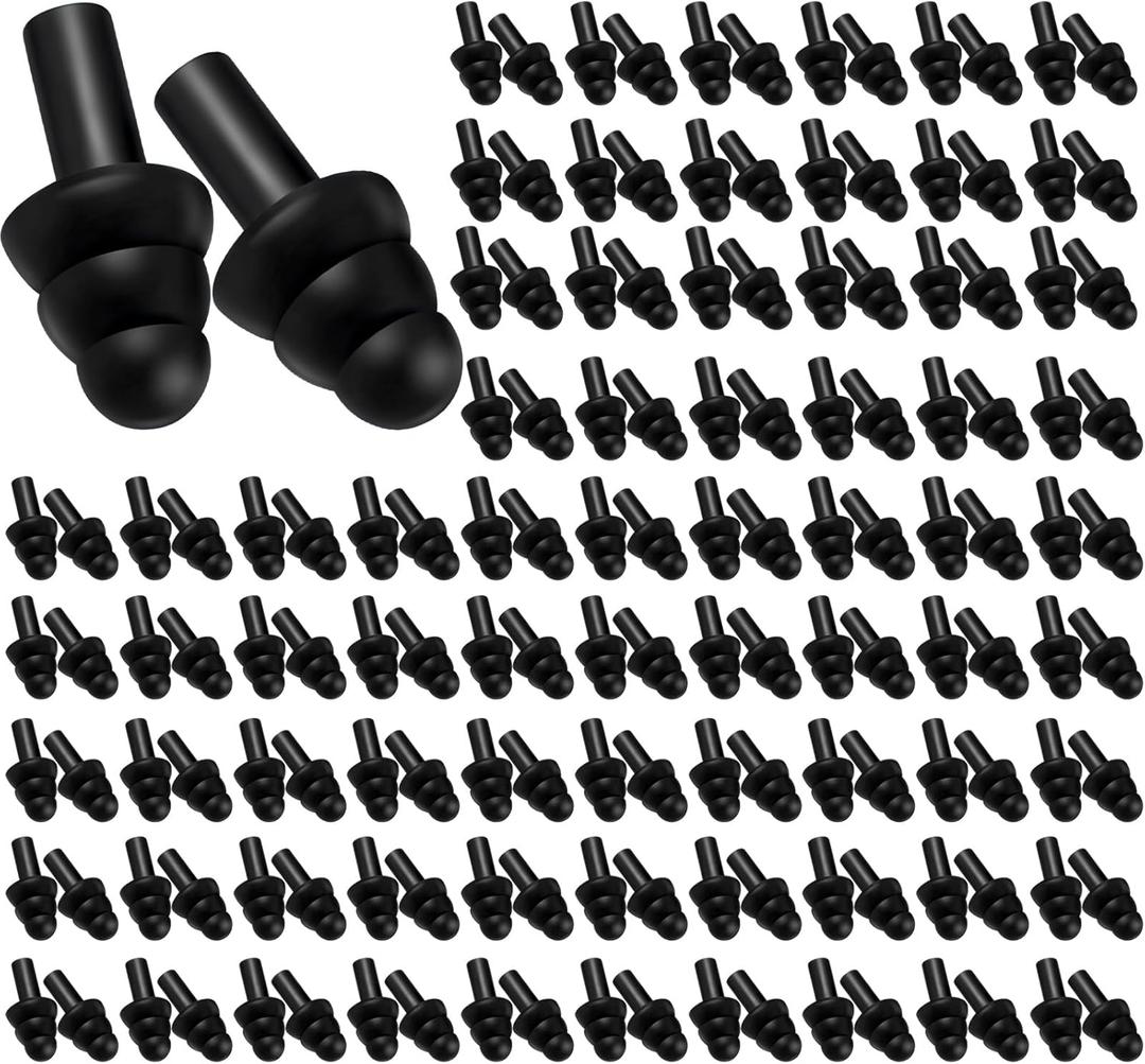 TrelaCo 200 Pairs Silicone Ear Plugs Bulk, Nrr 32db Reusable Waterproof Soft Ear Plugs for Sleeping Noise Swimming Hearing Protection Earplugs Shooting Construction Hunting Music Concerts(Black)
